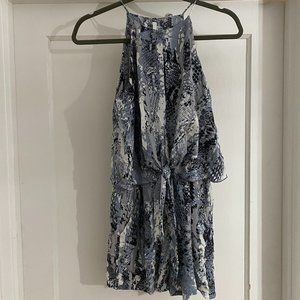 Grey/blue print romper, size medium